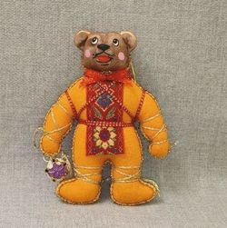 Ёлочная игрушка Медвежонок двухцветный с бубенчиком