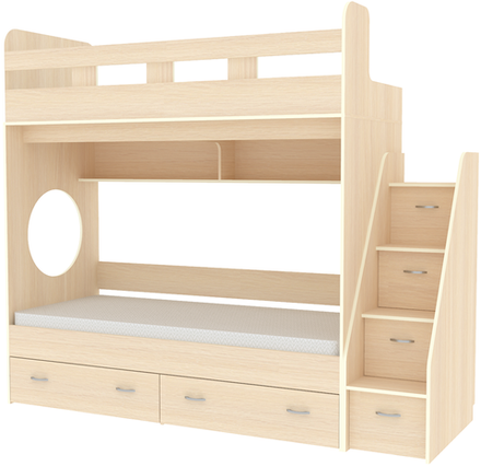 Двухъярусная кровать КарИВи Юниор 1 80х190  Дуб Молочный  Дуб Молочный