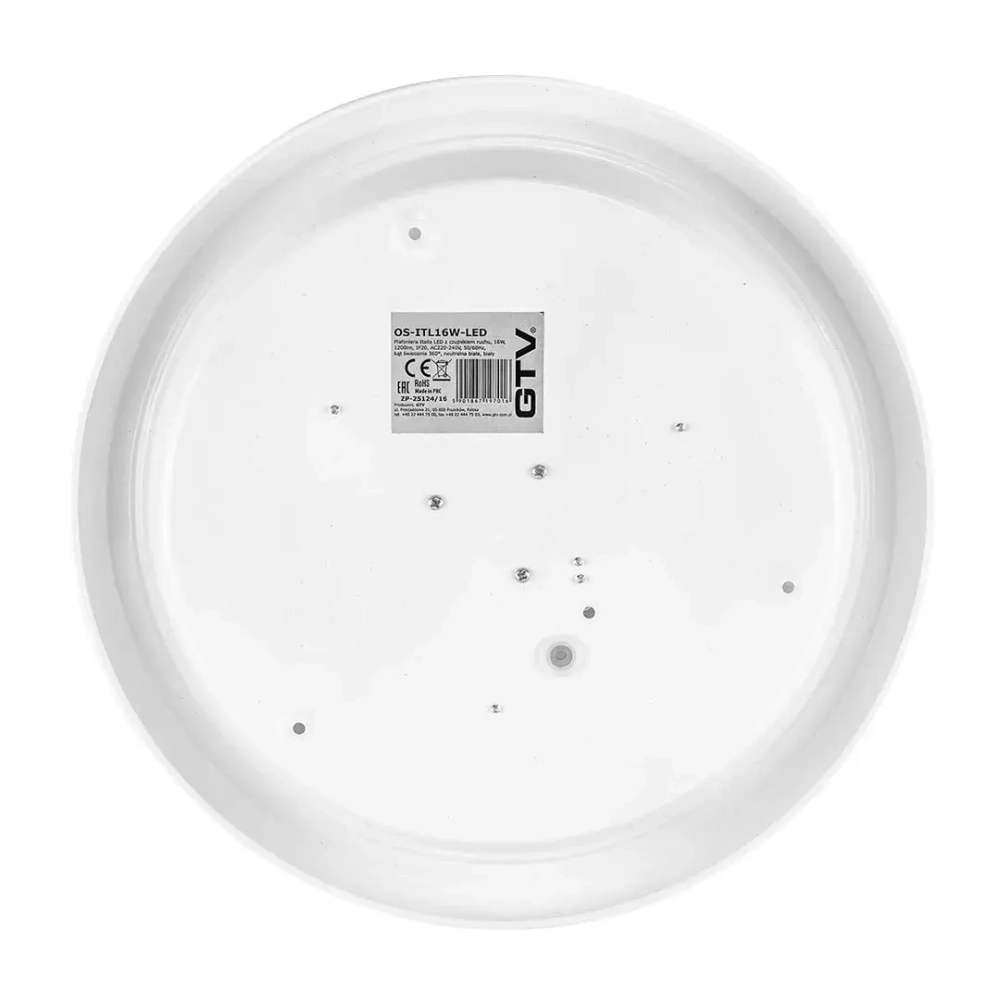 Светильник светодиодный ITALIA с датчиком движения, 16W, 1200lm, 4000K, IP20, AC220-240V, 50/60Hz, 360град, белый корпус GTV OS-ITL16W-LED