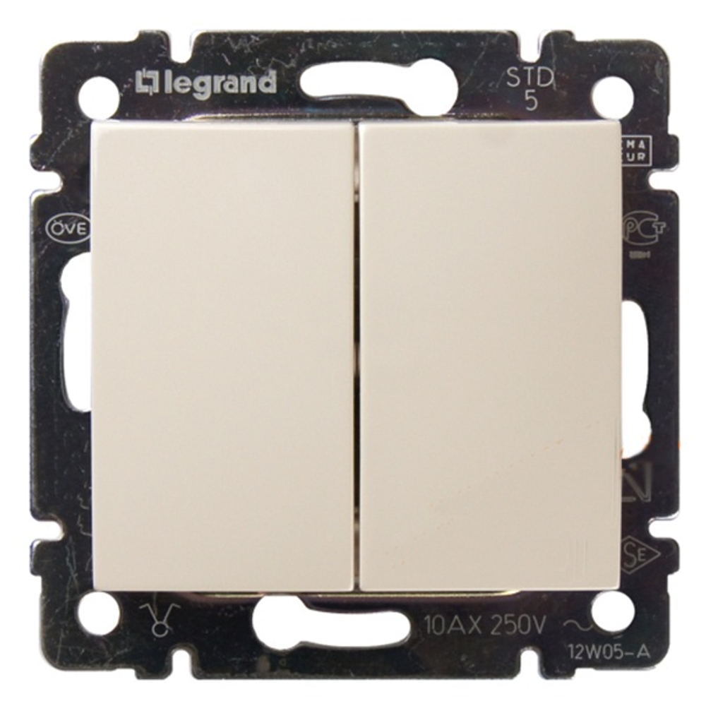 Выключатель двухклавишный Legrand Valena слоновая кость (бежевый) 774305