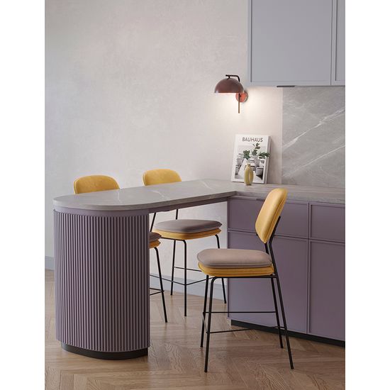 Стул полубарный с контрастным кантом pea, велюр, желтый/бежевый