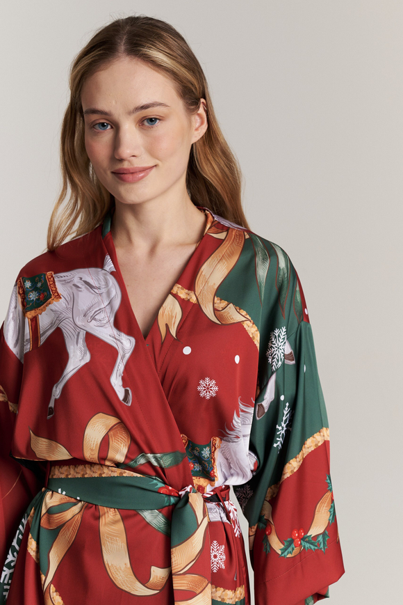 Шелковый халат - новогодние лошади