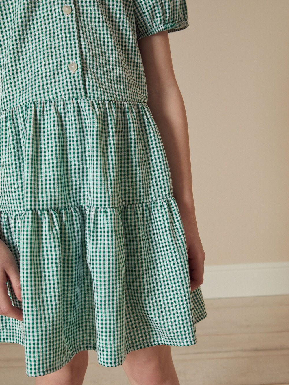 Платье школьное с воротником для девочки Next C20-205, Зеленый, Белый