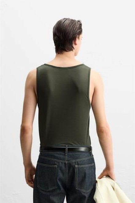 ZARA МАЙКА ИЗ ЛИОЦЕЛЛА, ТЕМНЫЙ БУТЫЛОЧНО-ЗЕЛЕНЫЙ