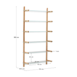 Модульная полка Sitra 6 стеклянных полок и каркас из массива дуба 110 см