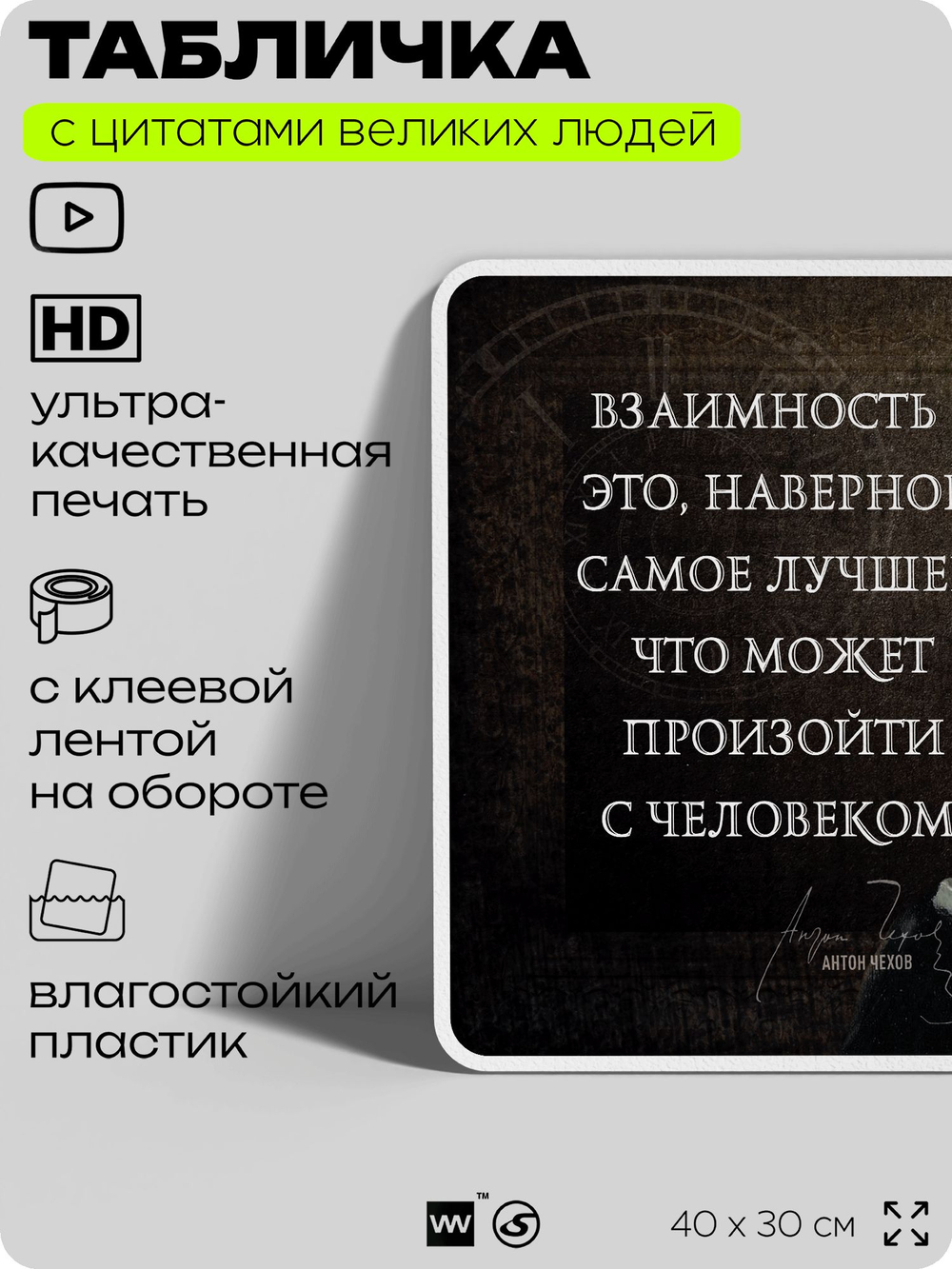 Литературный постер с цитатой А. П. Чехова для школы, на стену, на пластике, для интерьера, 40х30 см, Silver Plane x Айдентика Технолоджи