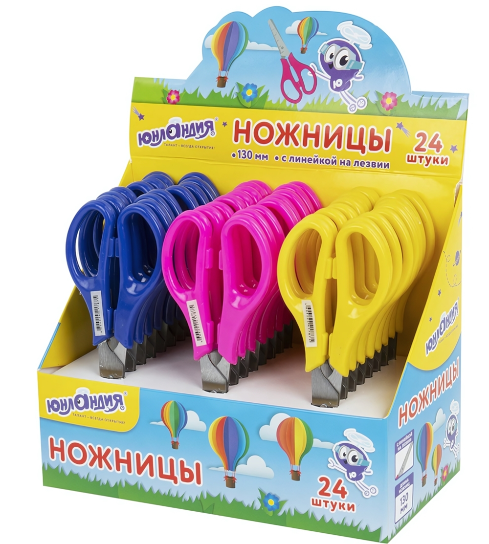 Ножницы 13см. с линейкой, цвет ассорти, в дисплее (ЮНЛАНДИЯ)