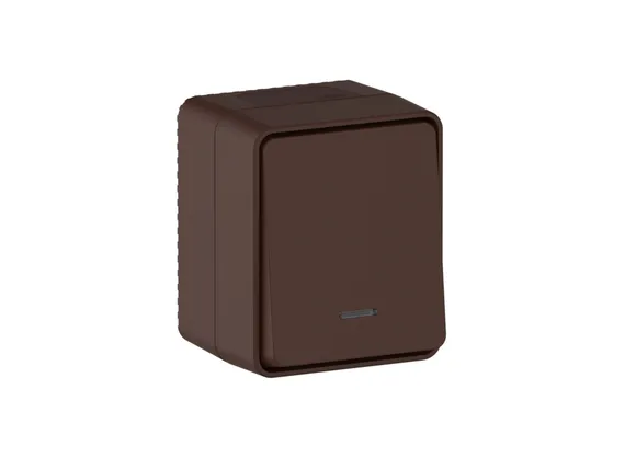 ATLASDESIGN PROFI IP54 О/У 1-клавишный ВЫКЛЮЧАТЕЛЬ с подсветкой, сх.1а, 10АХ, КОРИЧНЕВЫЙ