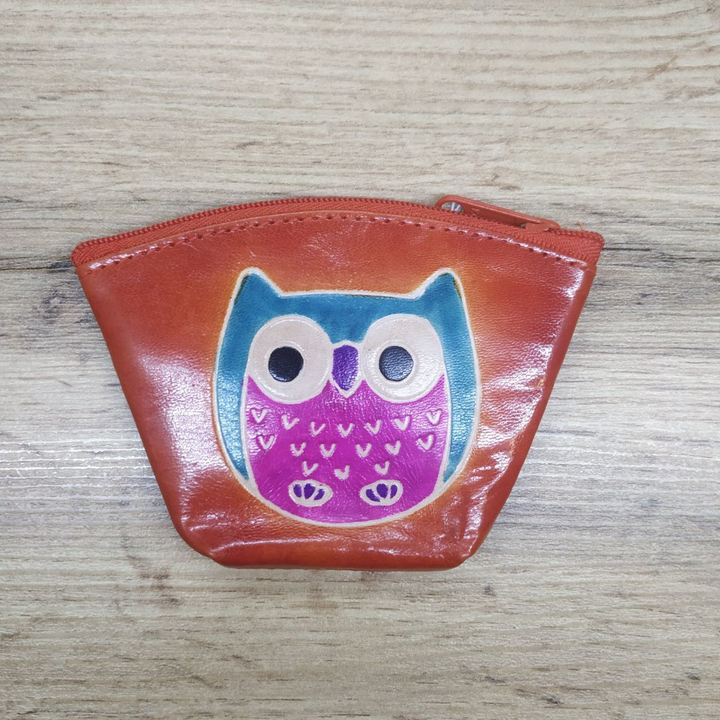 Кошелек под мелочь Сова цвет оранжевый, кожа, ручной принт 11x1,5x7,5 см