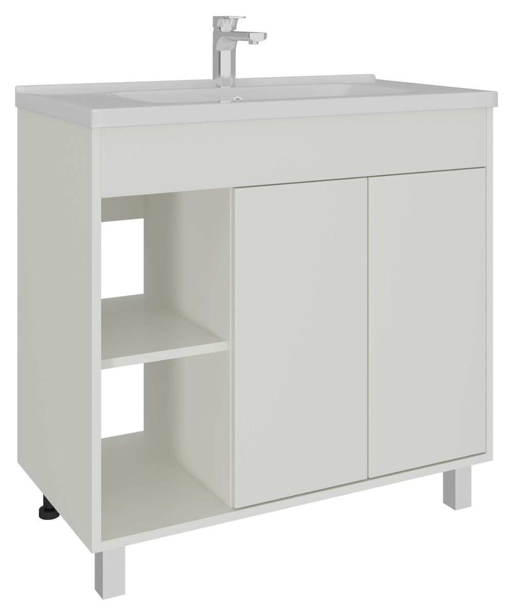 AVK2. Тумба напольная, 2 Двери + Ниша, 1000, коллекция (Далия, НМ-ВО16  , Основной, Белый снег, Молочный глянец)