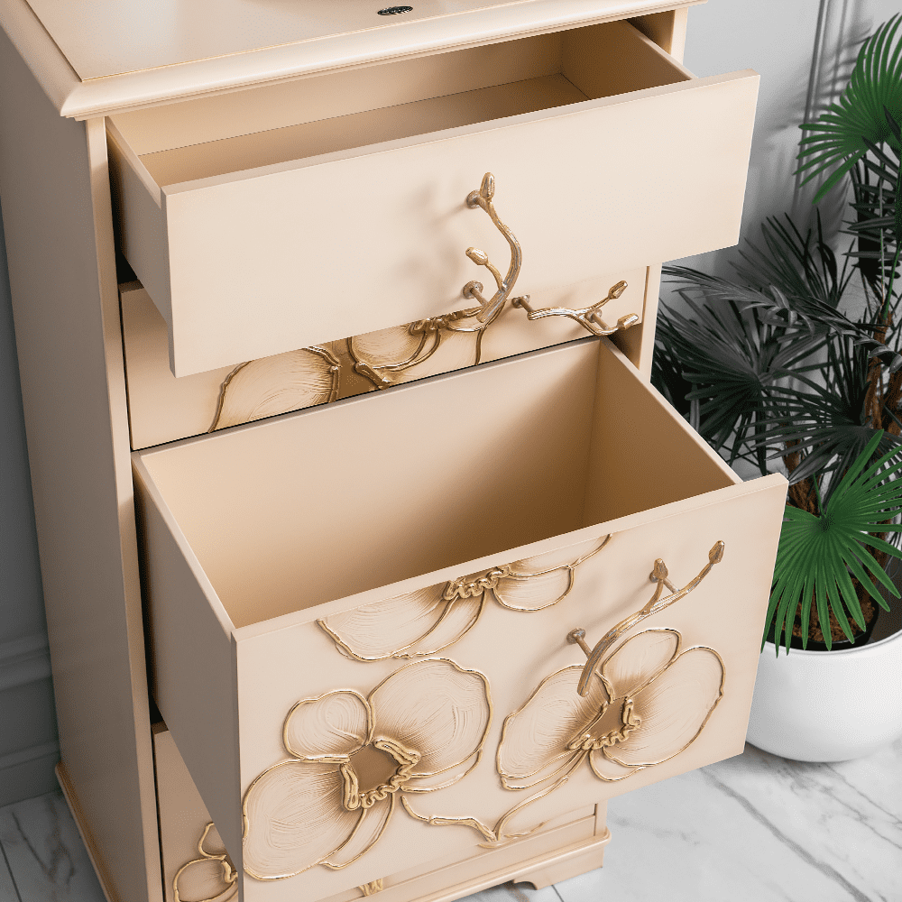 Комод Орхидея Симпл с 4 ящиками Айвори Мраморное золото