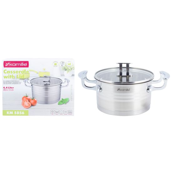 Кастрюля 4,4 л. из нержавеющей стали Kamille KM 5856 с крышкой