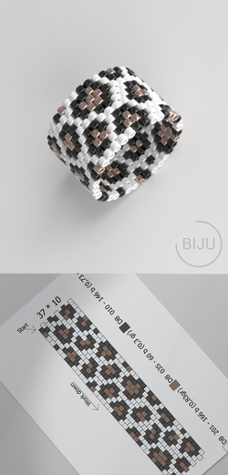 Схема кольца из бисера, узор PEYOTE, мозаичное плетение, четный счет, узор пейот из Miyuki Delica 11/0, файл PDF, RING_24