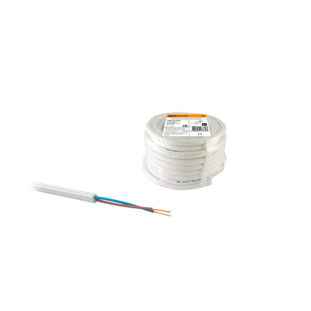 Провод бытовой ПВС Tdm Electric, 2 x 1,5 мм², 5 м, белый