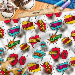 Ткань дюспо громкие звуки из комиксов на белом фоне