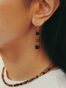 Серьги женские из камня тигровый глаз. Серьги висячие