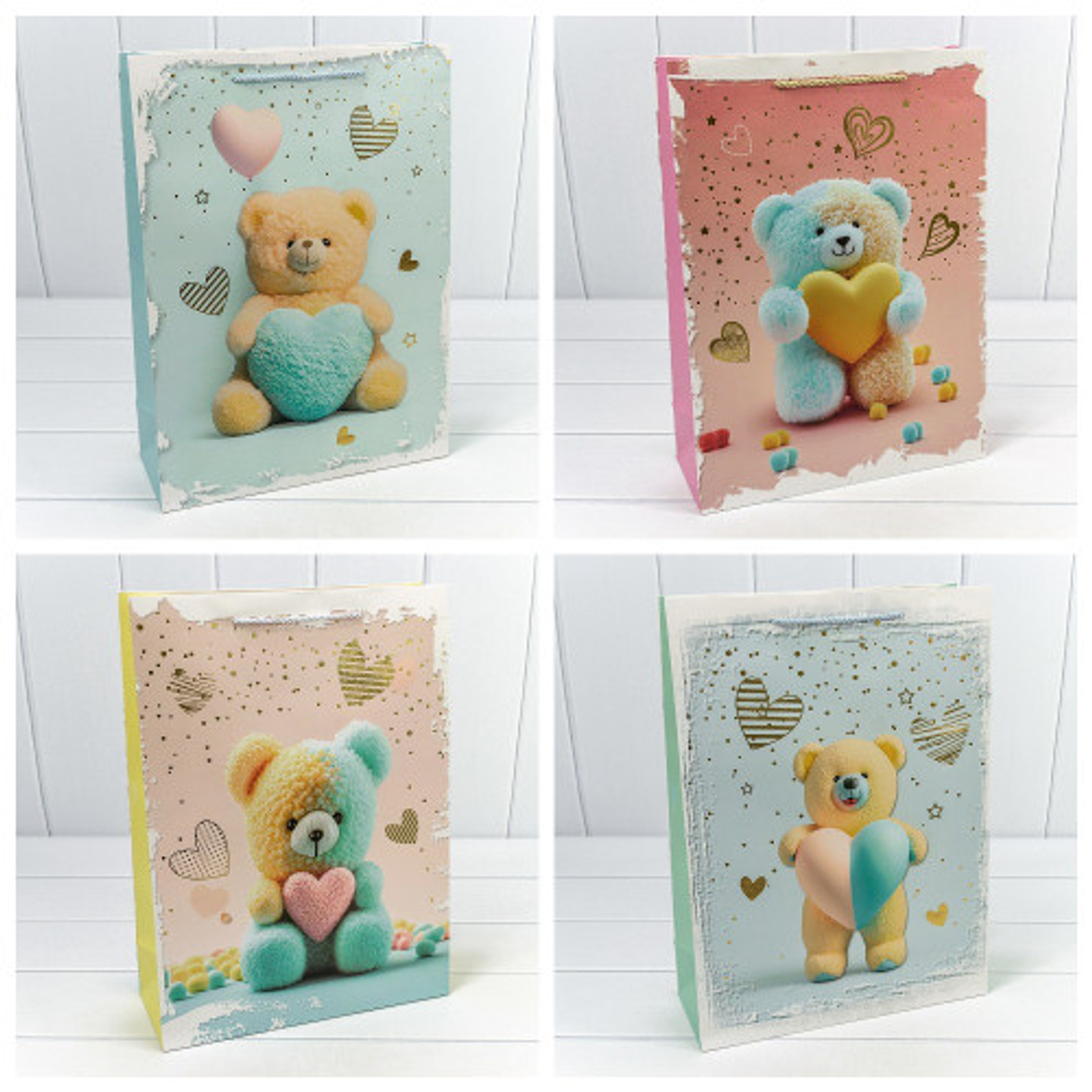 Пакет подарочный 31х41.5х12см "Мишки" с тиснением (Микс)