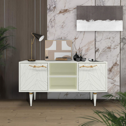 Тумба под ТВ Арт Колор leaves 117см Классик Голд Белый опал