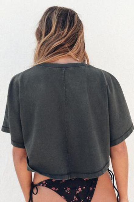 ZARA ФУТБОЛКА-НАКИДКА ИЗ ТКАНИ С ЭФФЕКТОМ ПОТЕРТОСТИ, ТЕМНО-СЕРЫЙ