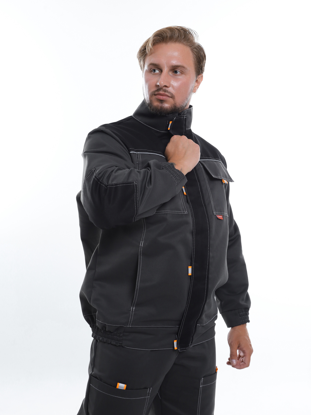 Костюм Nerss «МАНХЕТТЕН», куртка + полукомбинезон. Черный с серым.