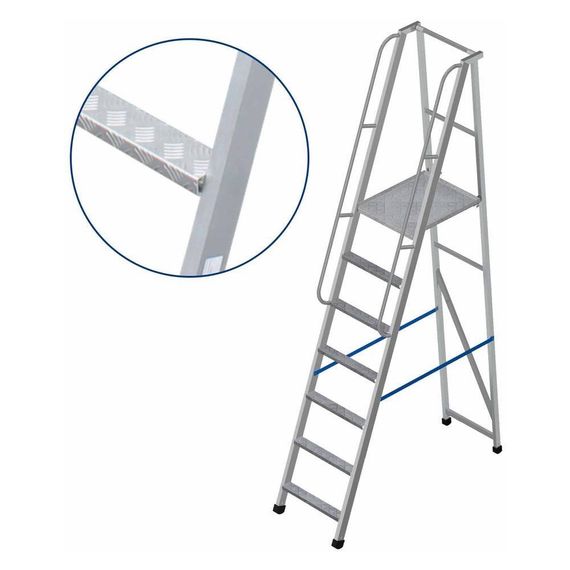 Лестница-платформа фиксированной высоты алюминиевая MEGAL ЛПФВА Н=2.0-6 с широкими ступенями