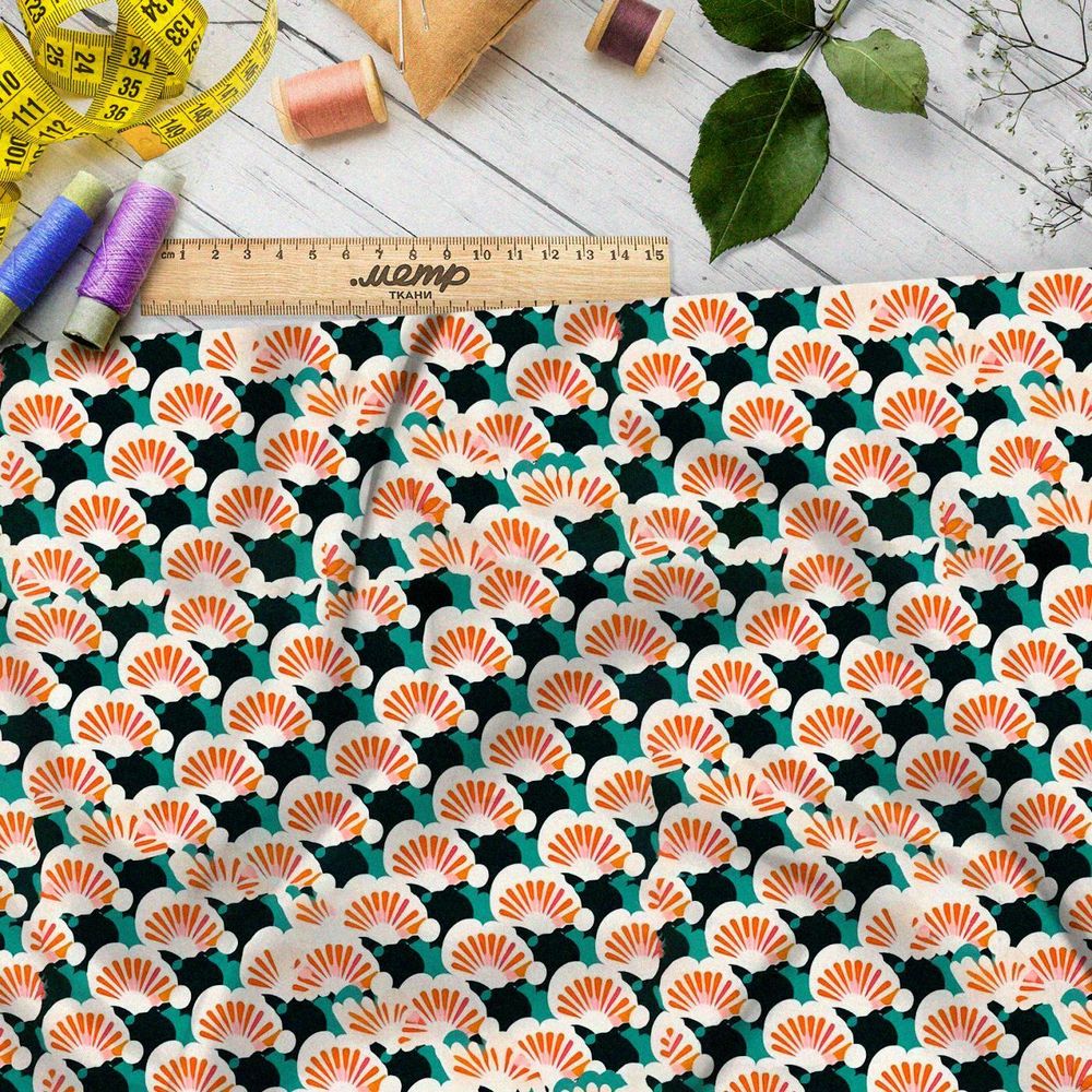 Ткань премиум атлас ретро символы