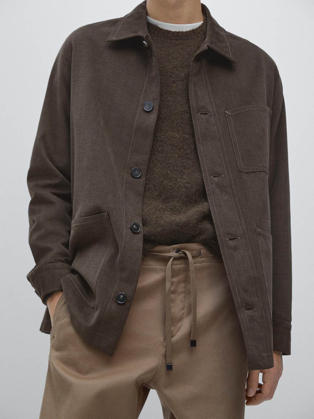 Massimo Dutti Вельветовая куртка-рубашка с карманами, коричневый