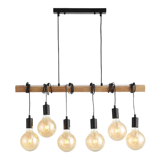 SL1142.403.06 Светильник подвесной Черный, Светлое дерево E27 6*60W BAGETTI