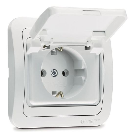 Розетка MAKEL  Мимоза 1-местная с крышк. бел.керамика с/п с/з 16А 250В