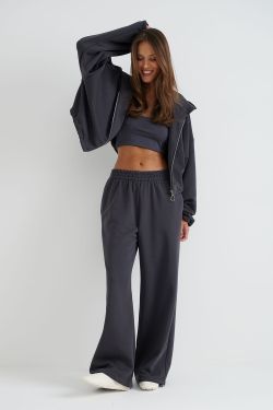 Широкие джоггеры без начеса с утяжкой цвета антрацит