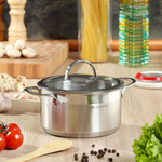 Кастрюля нерж, 2.5 л, с крыш, крышка стекло, Daniks, Бонн, GS-01319-18CA, индукц