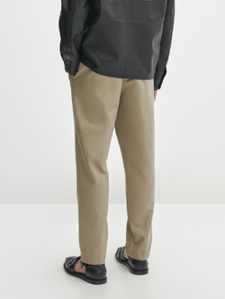 Massimo Dutti Зауженные брюки из смесового хлопка, рыжевато-коричневый