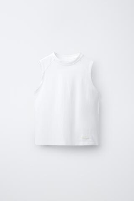 ZARA ОДНОТОННАЯ ФУТБОЛКА БЕЗ РУКАВОВ, БЕЛЫЙ