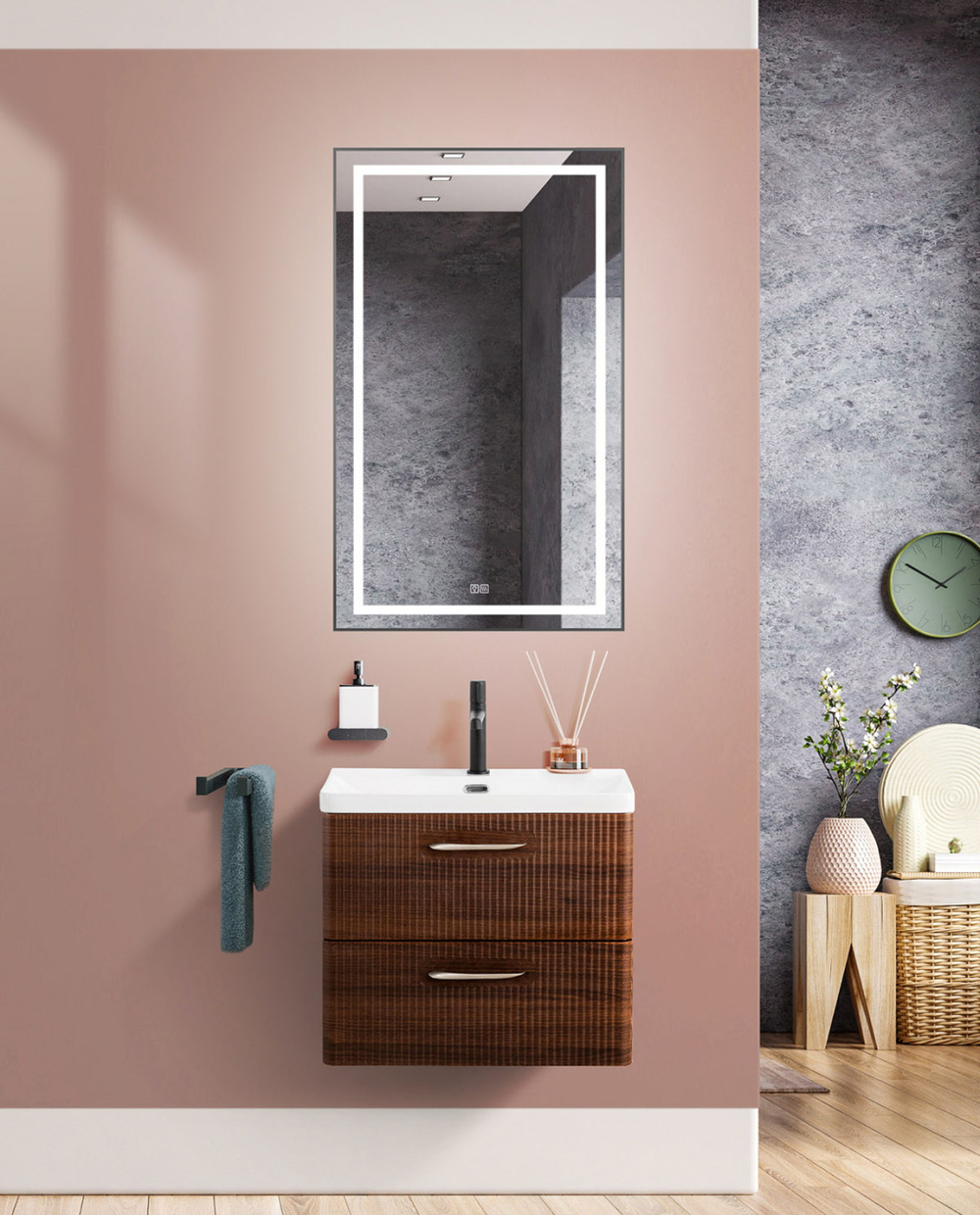 Подвесная тумба с раковиной Belbagno DUE 60 см Noce DUE-600-2C-SO-NOCE-P + BB-8076-3-60