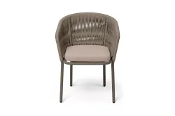 "Бордо" стул плетеный из роупа (колос), каркас алюминий бежево-серый (RAL7006) муар, роуп серо-коричневый 23мм, ткань Mossle бежевая