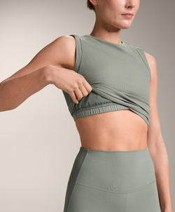 Oysho Топ Comfortlux Rib без рукавов, серый хаки