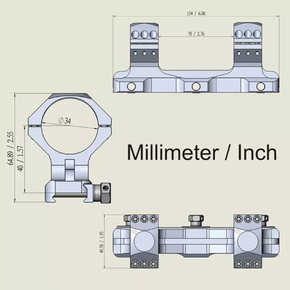 Крепление Vector Optics 34 mm X-ACCU ONE PIECE HIGH PICATINNY (SCTM-57)