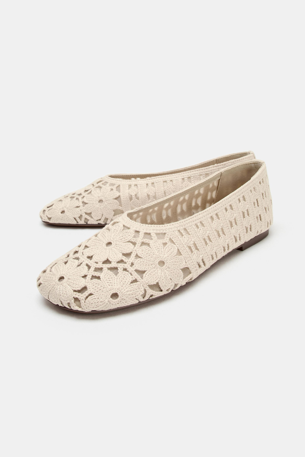 ZARA БАЛЕТКИ КРОШЕ С ЦВЕТОЧНЫМ УЗОРОМ, ЭКРЮ