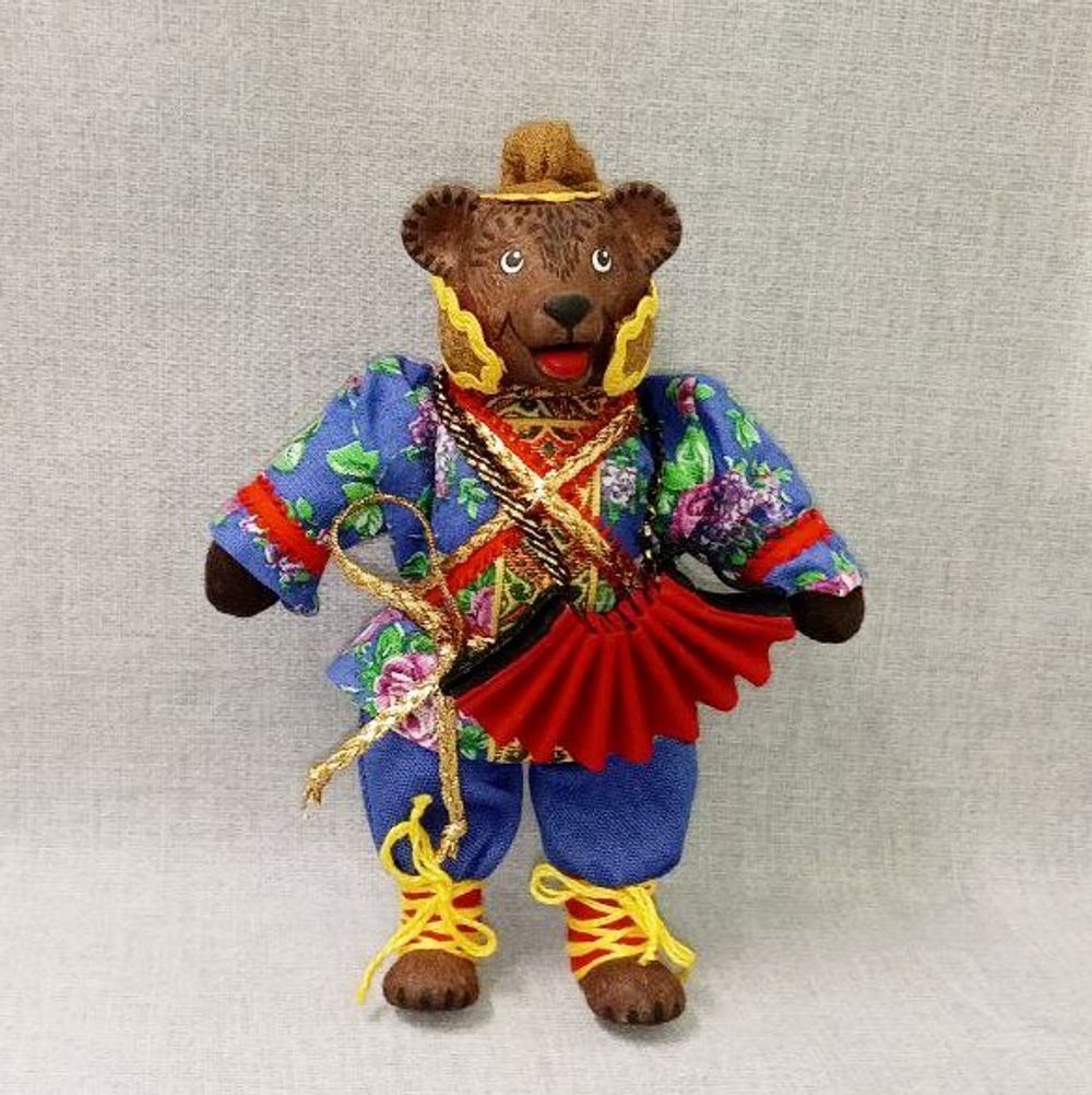 Ёлочная игрушка Медведь в колпаке с гармошкой