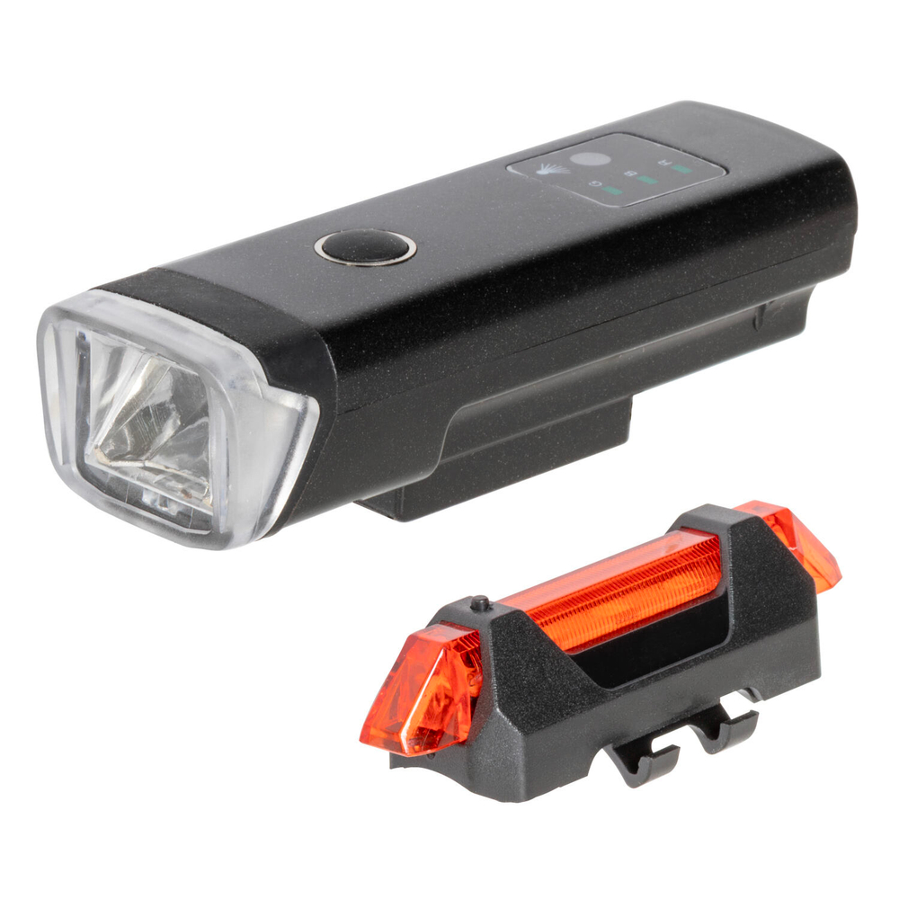 Комплект фонарей STG перед. FL1559 (350 люм. бел. Usb 2000 mAH. С датчиком света ) зад. TL5411 ( 5 красн. Диод. с линзами, Usb 220 mAH)