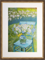 Картина авторская маслом на холсте в паспарту 40х50 см на стену для интерьера "Полевые цветы"