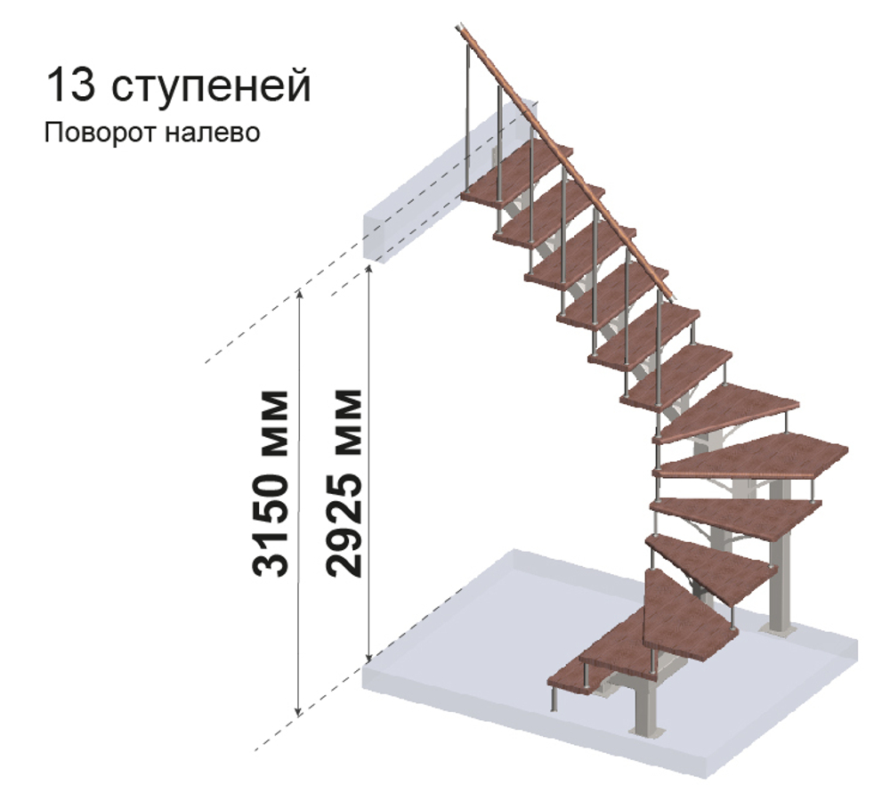 Ограждение d25 для П-образной лестницы MONO h315 см