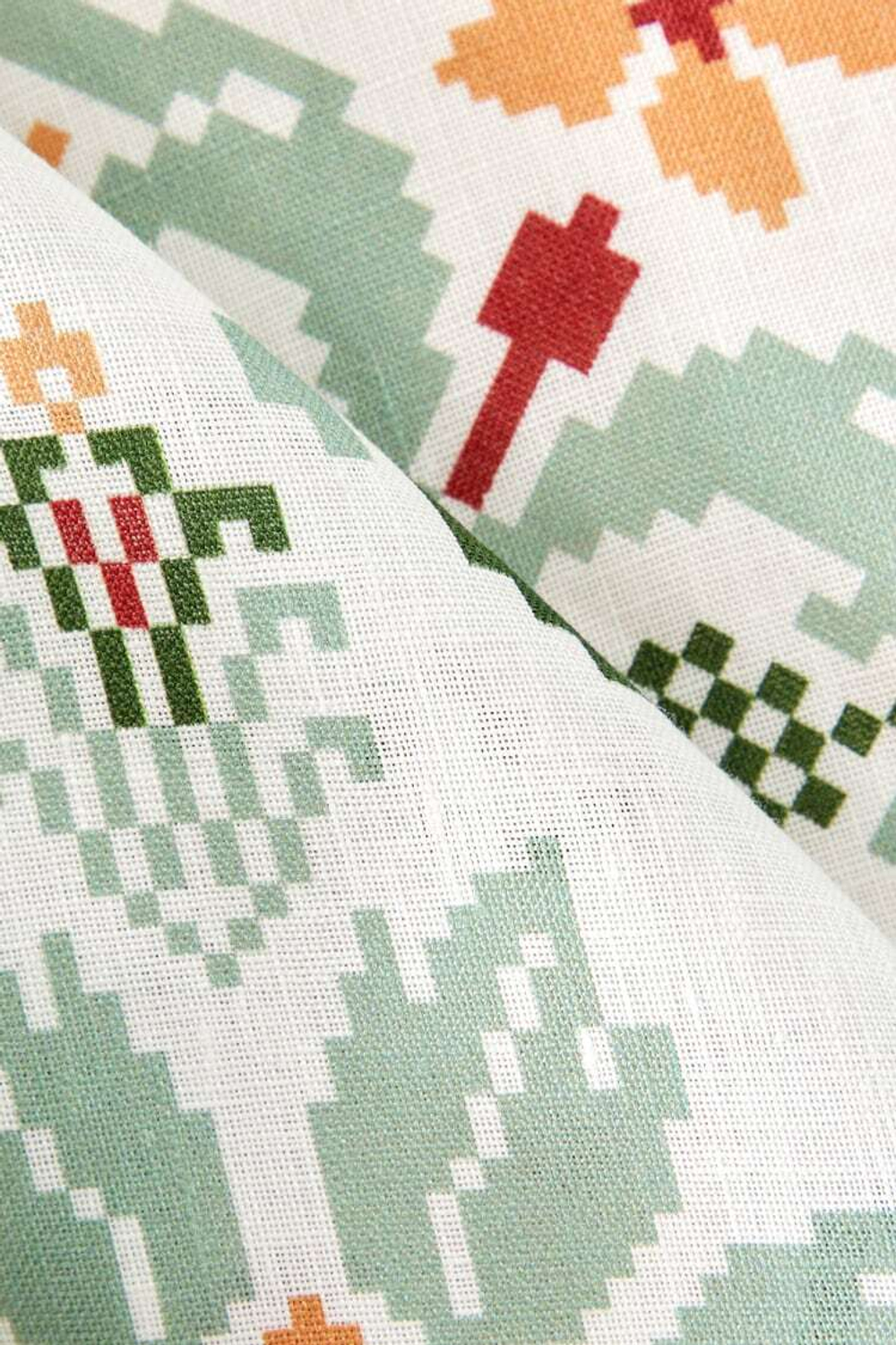 ZARA HOME ЛЬНЯНАЯ СКАТЕРТЬ С ВЫШИВКОЙ КРЕСТИКОМ,  СВЕТЛО-ЗЕЛЕНЫЙ