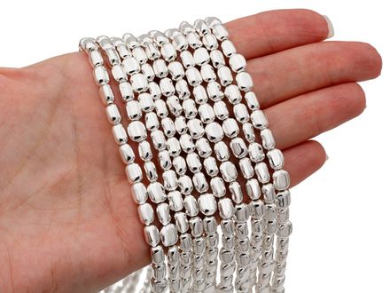 Нить гематитовых бусин, "Stones", галтовка 5-6мм, светлое серебро