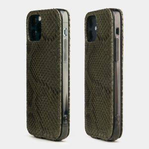 Чехол для iPhone 12/12Pro из кожи питона зеленого цвета