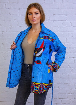 Куртка-рубашка "Миро синий", по мотивам абстрактной живописи Жоан Миро