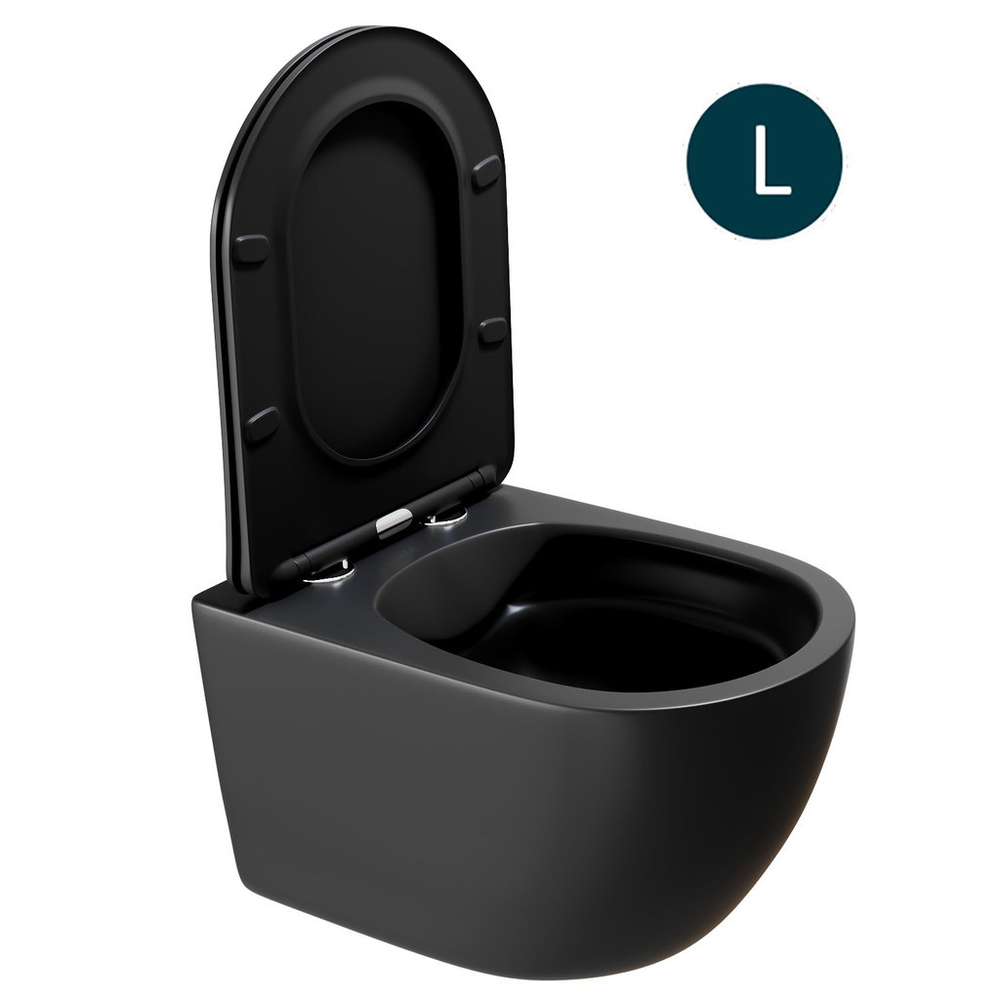 Унитаз подвесной безободковый WAVE ROUND сид. дюропласт, м/л, быстр, ЧЕРНЫЙ матовый (L)