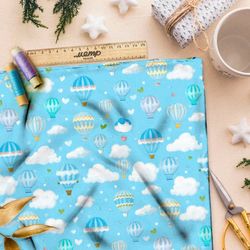 Ткань премиум сатин воздушные шары на голубом