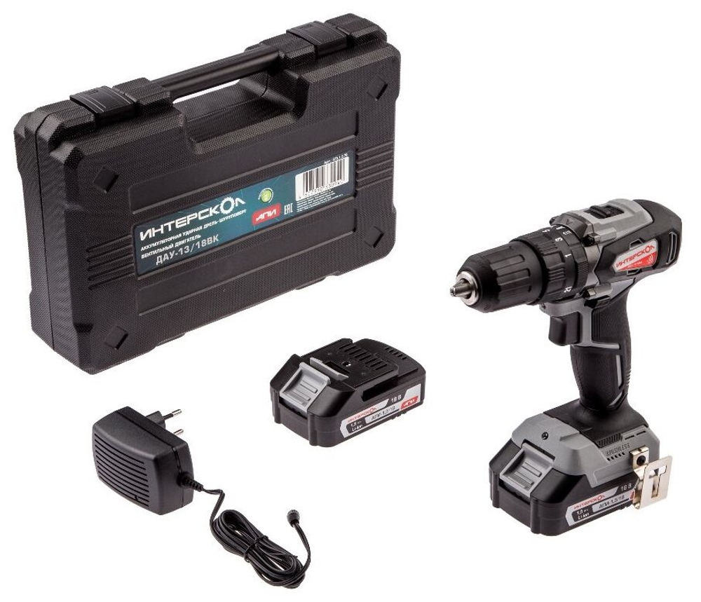 Акк. удар. дрель-шуруп. ДАУ-13/18ВК Li-ion АПИ (кейс, 2 аккум. 1,5Ач, ЗУ) "Интерскол" 573.1.2.70