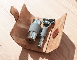 Дорожный бритвенный набор MUEHLE, чехол из натуральной коричневой кожи, дорожный помазок, дорожная бритва Fusion (RT 1 F)